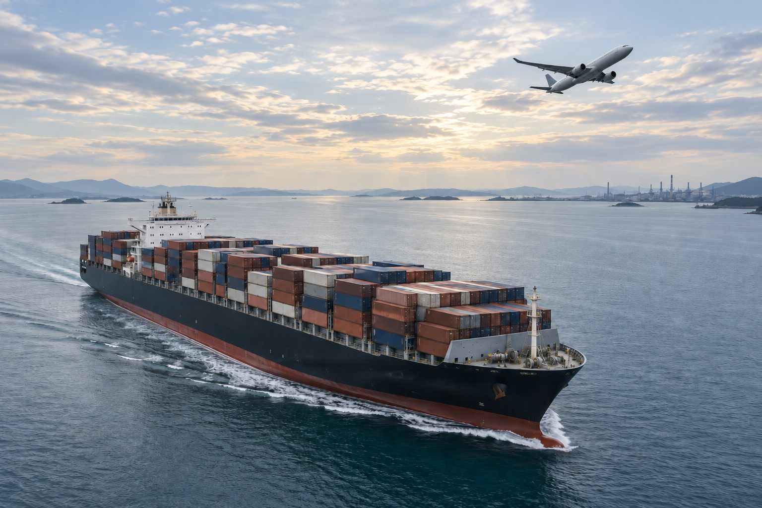 Container ship and aircraft